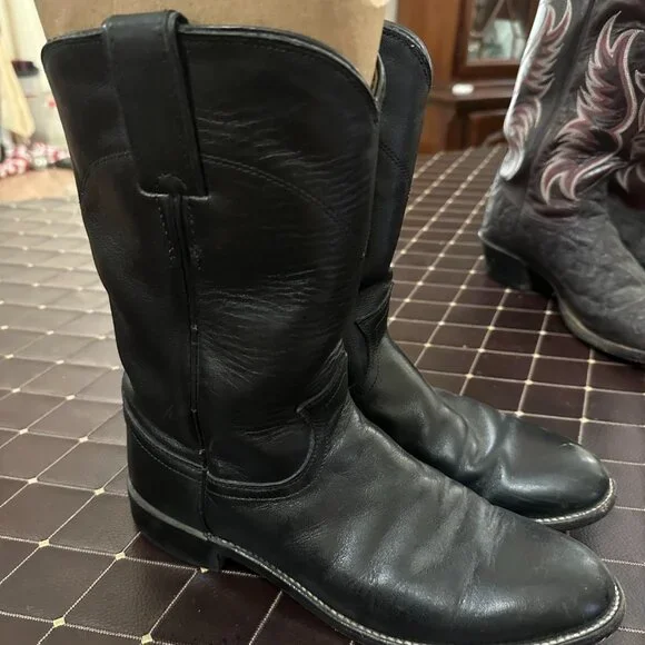 Justin Black Leather Roper Cowboy Boots – Style L3703, Size 7.5A - Picture 2 of 5